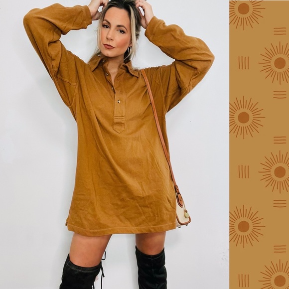VINTAGE | Oversized Slouchy Collared Henley Long Sleeve Shirt Dress - Picture 1 of 7